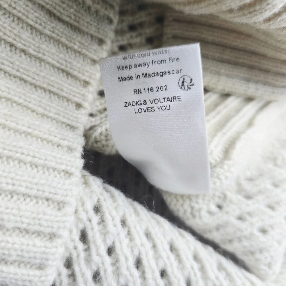 Zadig & Voltaire Rozenn Wool Cashmere Sweater Knit Cream Blue Womens Size Medium
